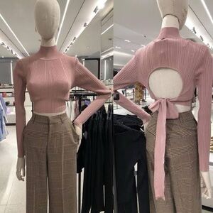 Zara Pink Ribbed Open-Back Top